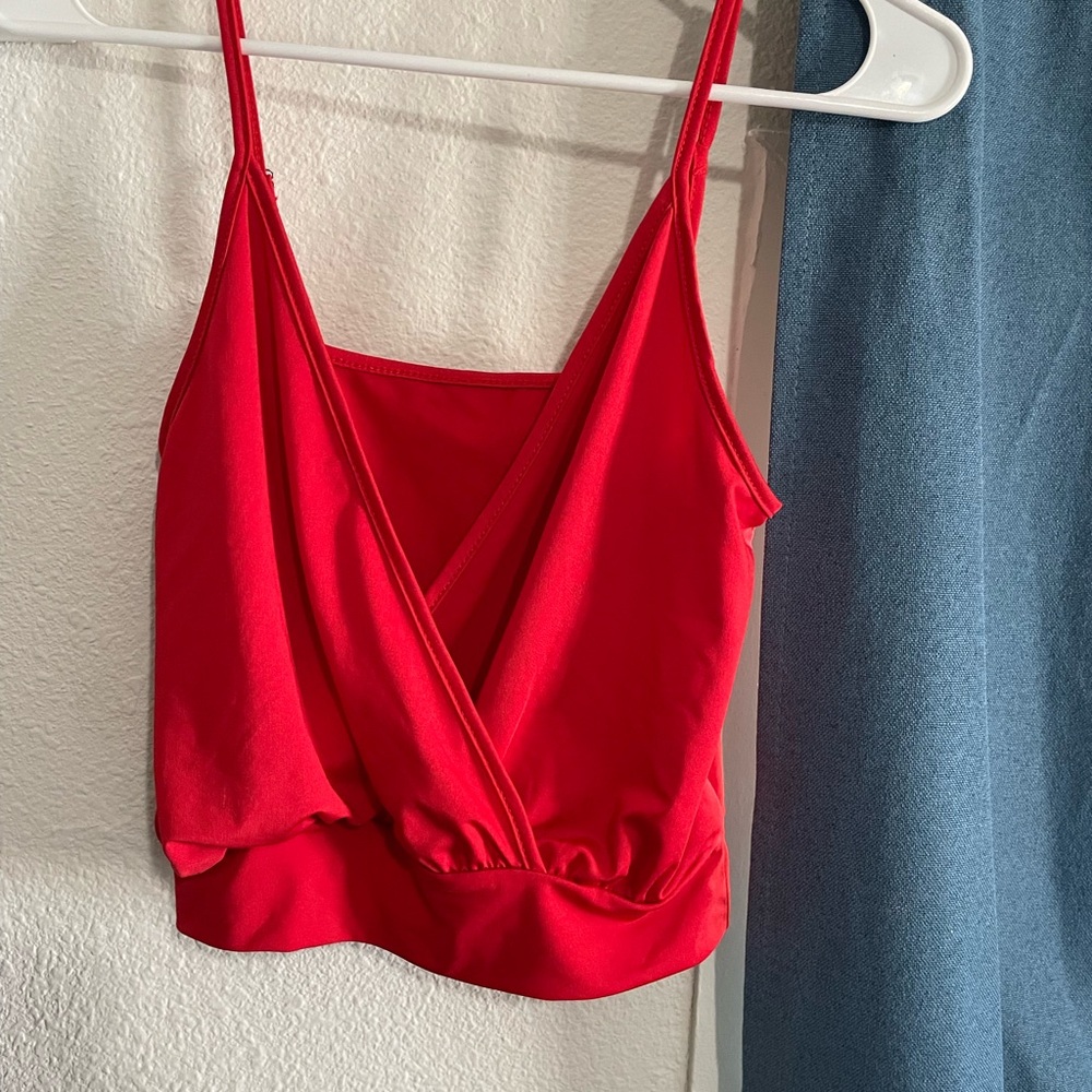 Red Sleeveless Wrap Top